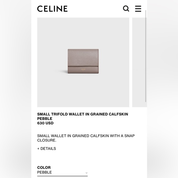 CELINE Small Trifold Wallet Leather Pebble 10B573BEL - Picture 14 of 15
